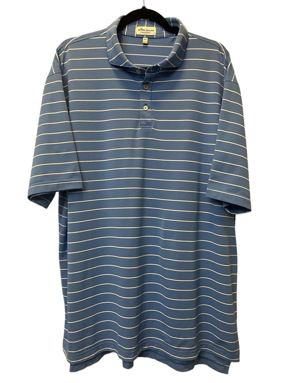Peter Millar Summer Comfort Polo Golf Shirt Mens Size XXL Blue White Stripe